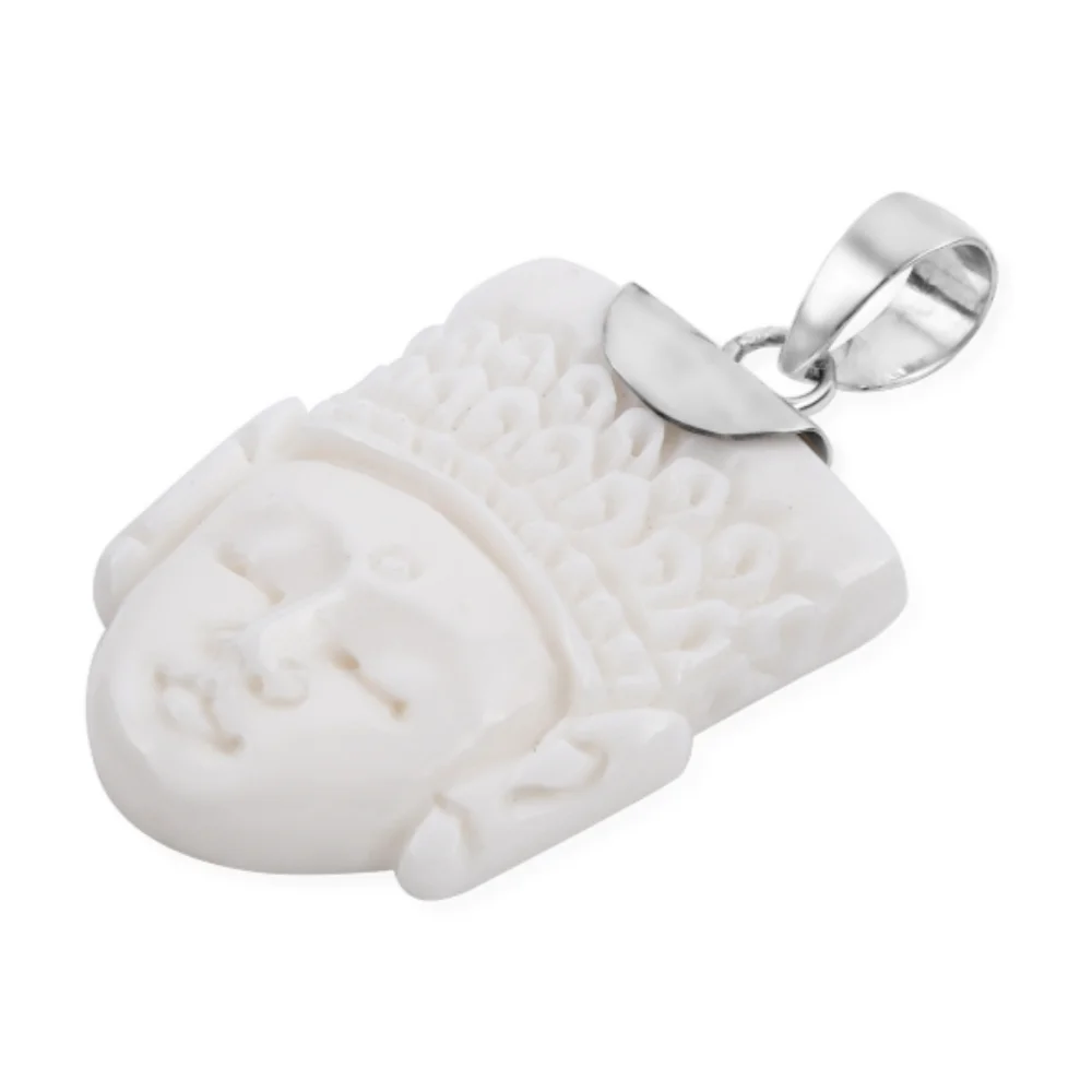 BALI GODDESS CARVED BONE BUDDHA PENDANT - Picture 2 of 4